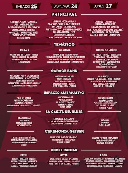 La programación completa del Cosquín Rock 2017