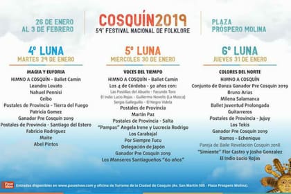 La programación del festival folclórico de Cosquín 2019