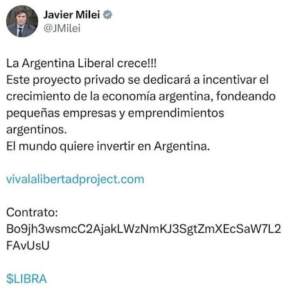 La promoción de Javier Milei a Libra vía X