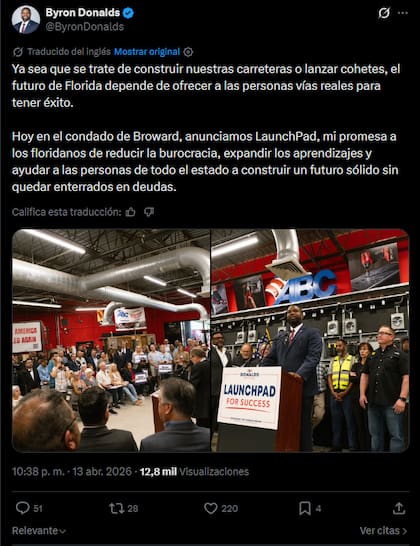 La propuesta de Byron Donalds en medio de su campaña para la gobernación de Florida