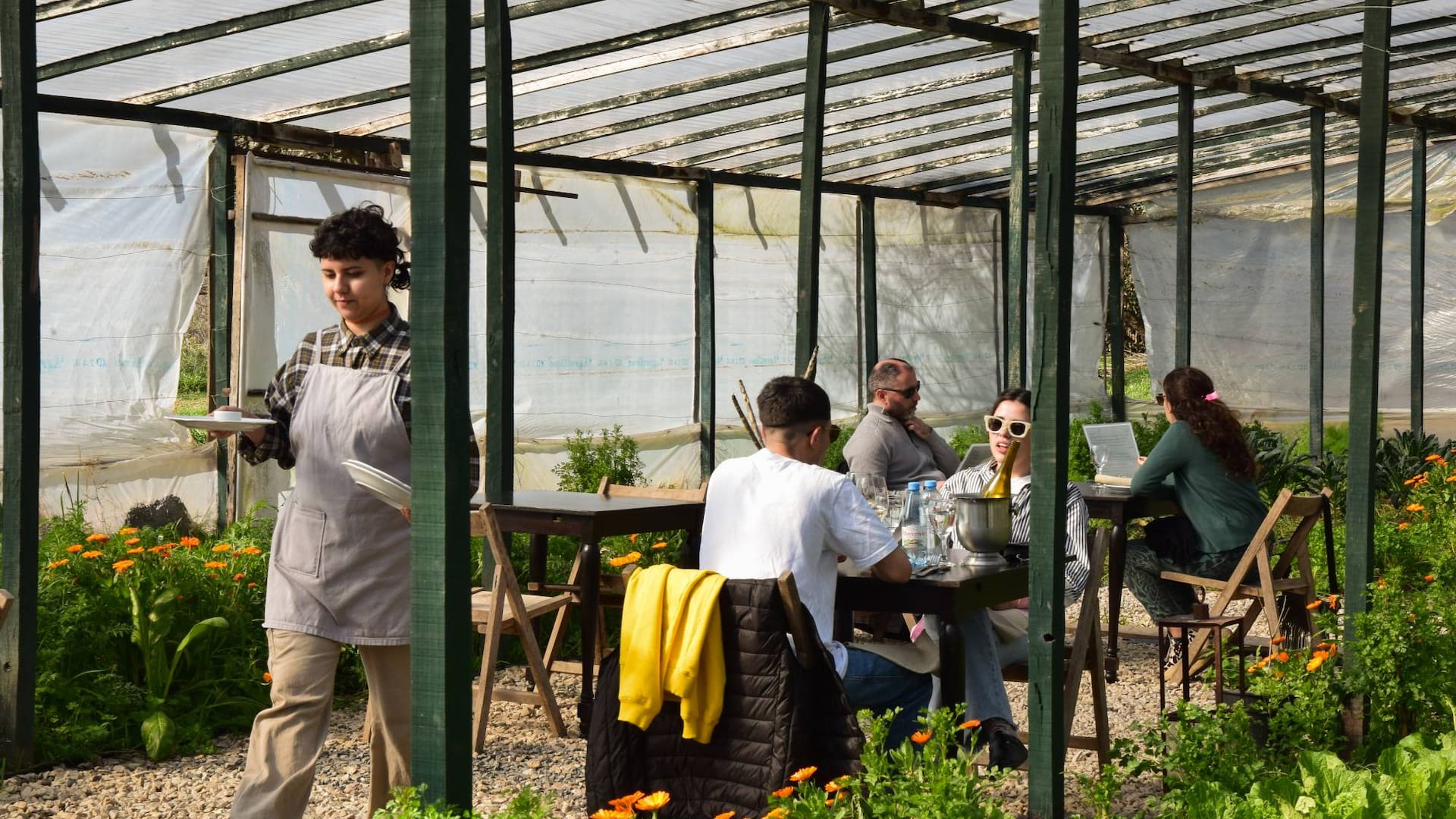 Carolina Castoldi, Franco Lichardi, Leo Gardelliano y Brenda Barreto recuperaron una huerta agroecológica para montar un original restaurante.