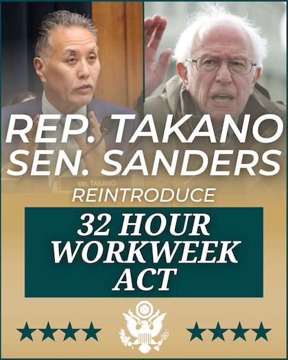 La propuesta legislativa fue presentada por el representante Mark Takano y el senador Bernie Sanders para reducir la jornada laboral estándar en Estados Unidos