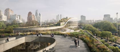 La proyección muestra cómo será la terraza verde del Paseo Gigena, frente al hipódromo de Palermo, donde funcionaba el ex estacionamiento