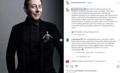 La publicación con la que se dio a conocer la muerte de Paul Reubens, conocido por su papel de Pee-wee Herman