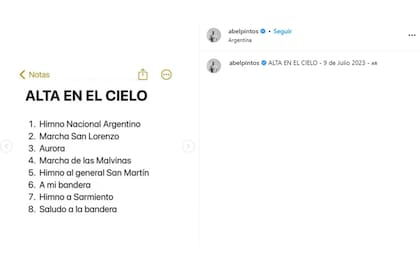 La publicación de Abel Pintos sobre sus interpretaciones en "Alta en el cielo"