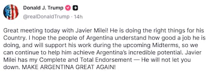 La publicación de anoche de Donald Trump en Truth Social