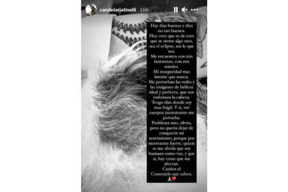 La publicación de Cande para hablar de sus emociones internar y las redes sociales. Imagen: Instagram