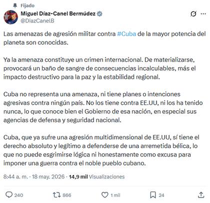 La publicación de Díaz-Canel en medio de la escalada con Estados Unidos