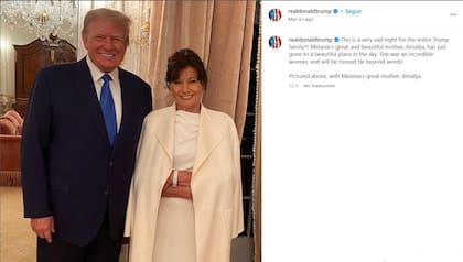 La publicación de Donald Trump en sus redes sociales con ocasión de la muerte de su suegra, Amalija Knavs