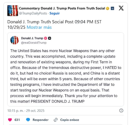 La publicación de Donald Trump en Truth Social