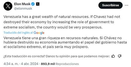 La publicación de Elon Musk sobre la crisis en Venezuela