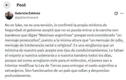 La publicación de Estévez en X