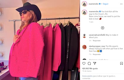 La publicación de Eva Mendes luego de la actuación de Ryan Gosling en la ceremonia de los Oscar 2024