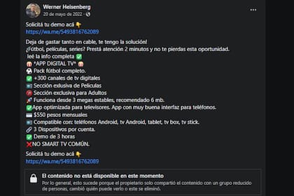 La publicación de Facebook donde se promociona Digital TV