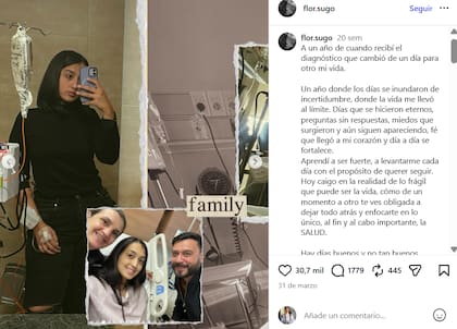 La publicación de Florencia Sugo, que hoy cobra un significado distinto (Foto: Captura Instagram/@flor.sugo)