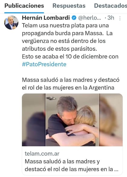 La publicación de Hernán Lombardi
