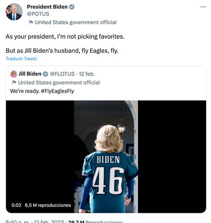 La publicación de Joe Biden sobre el Super Bowl