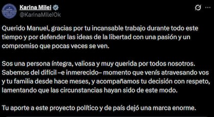 La publicación de Karina Milei