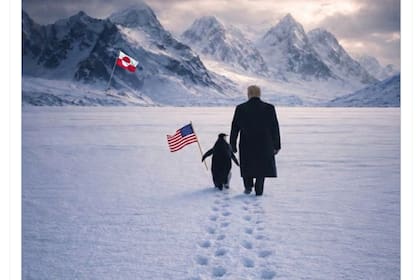 La publicación de la Casa Blanca en X el 23 de enero de 2026 muestra al presidente norteamericano, Donald Trump, junto a un pingüino con una bandera estadounidense en Groenlandia