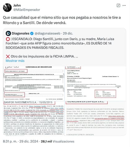 La publicación de la cuenta que se le adjudica a Santiago Caputo