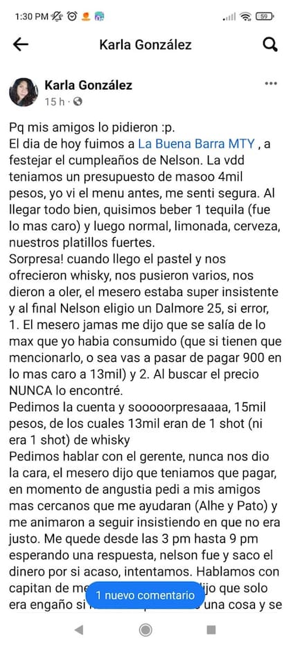 La publicación de la joven con el cobro excesivo se viralizó en redes sociales
