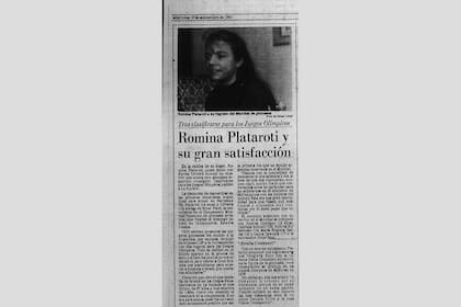 La publicación de La Nación, luego de la histórica clasificación de Romina Plataroti a los Juegos Olímpicos Barcelona 92