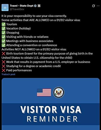 La publicación de la oficina de viajes alertó a los migrantes que buscan una visa de turismo