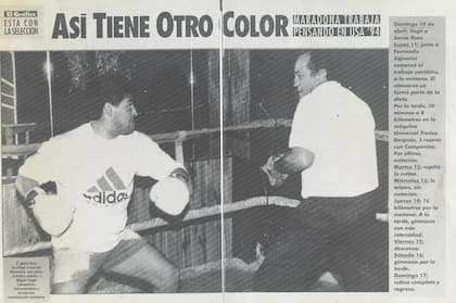 La publicación de la revista El Gráfico, con la cobertura del entrenamiento de Diego: guantes con Miguel Angel Campanino
