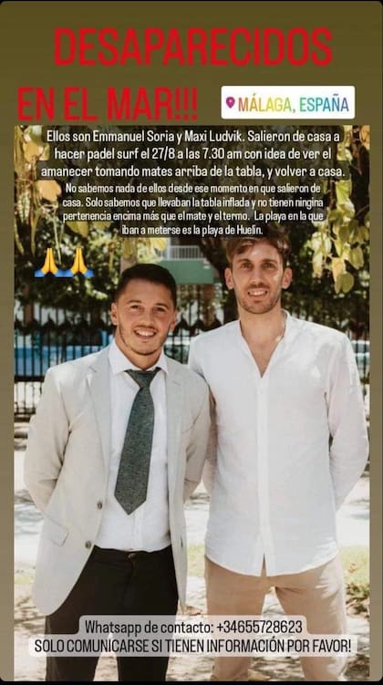 La publicación de los familiares y amigos de los jóvenes desaparecidos en Málaga, España