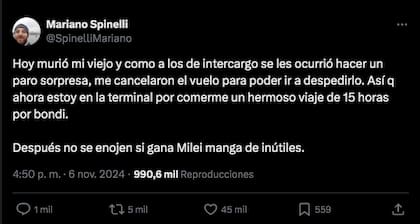 La publicación de Mariano Spinelli, la semana pasada, en la red X