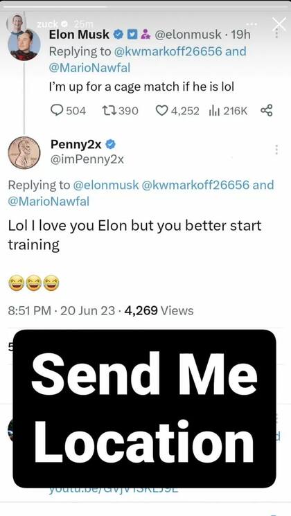 La publicación de Mark Zuckerberg en donde reaccionó al comentario de Elon Musk y lo desafío a una pelea