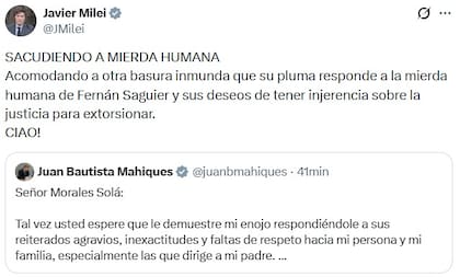 La publicación de Milei contra Morales Solá y Saguier