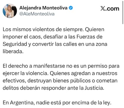 La publicación de Monteoliva sobre los incidentes durante la marcha