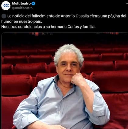 La publicación de Multiteatro tras confirmarse el fallecimiento de Antonio Gasalla