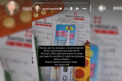 La publicación de Nazarena Vélez sobre su salud (Foto Instagram @nazarenavelez)