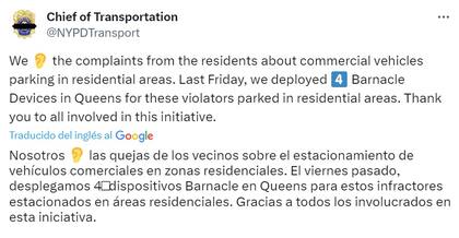 La publicación de Phillip Olivera, jefe del Departamento de Transporte de la Policía de la Ciudad de Nueva York
