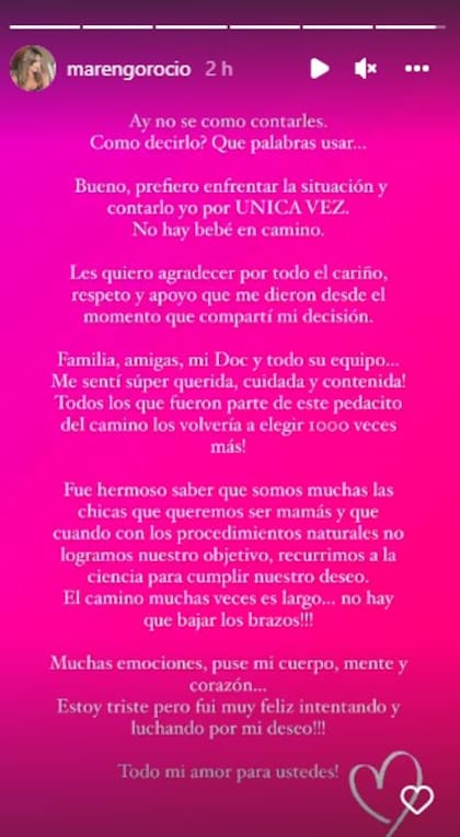 La publicación de Rocío Marengo en Instagram