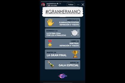 La publicación de Santiago del Moro en su cuenta oficial de Instagram que detalla las próximas fechas del reality