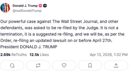La publicación de Trump tras el revés judicial