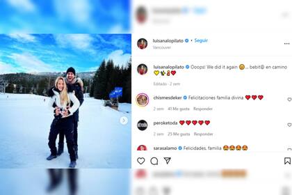 La publicación del anuncio del nuevo embarazo (Foto Instagram @luisanalopilato)
