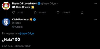 La publicación del Bayer 04 Leverkusen generó una respuesta del Club Pachuca, actual equipo de Luis Chávez