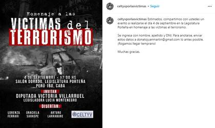 La publicación del Celtyv para convocar a la actividad en la Legislatura