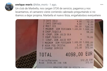 La publicación del comprobante de la cena generó una catarata de mensajes que señalaron que detrás del descargo se exhibía una clara ostentación para presumir cuánto habían gastado en la comida
