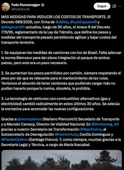 La publicación del ministro sobre la modificación
