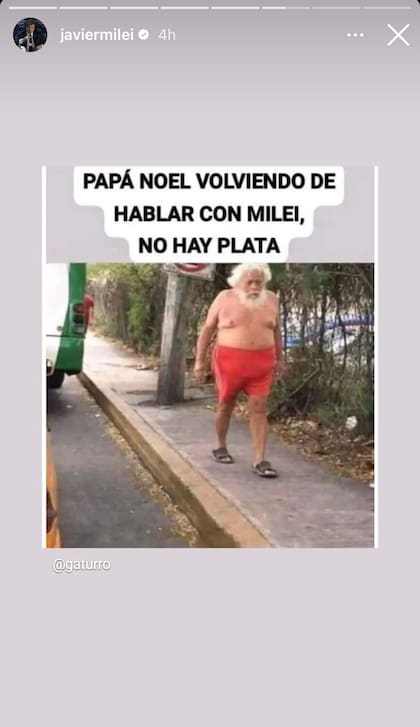 La publicación del presidente, Javier Milei, en su cuenta de la red social Instagram