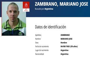 La publicación en Interpol con la foto y los datos de Zambrano