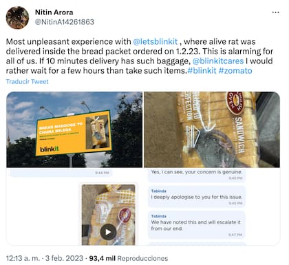 La publicación en la que se denunció la rata viva en el pan