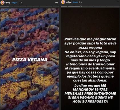 La publicación en su perfil de Instagram donde explica que es vegetariano hace un mes