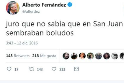 La publicación que Fernández hizo en 2016