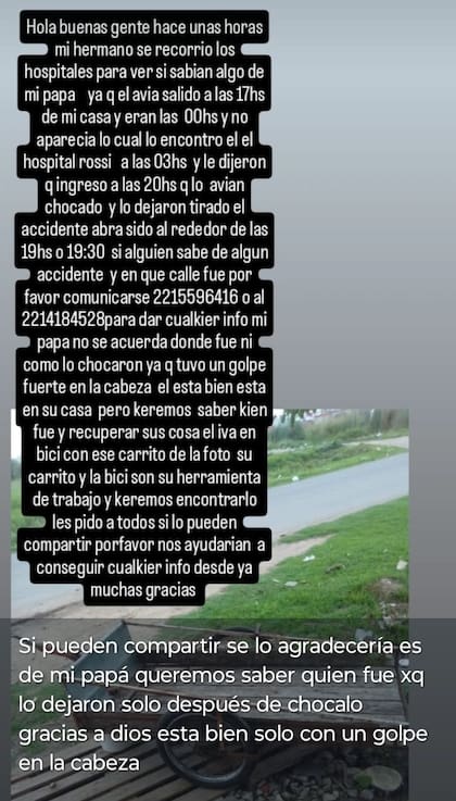 La publicación que hizo la hija de la víctima para averiguar qué ocurrió